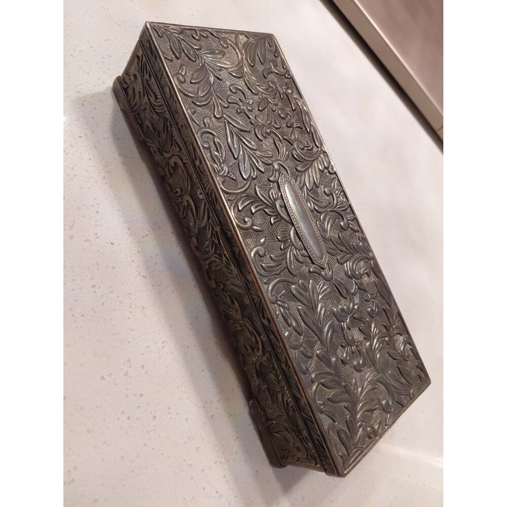Godinger Silver Plated Ornate Floral Jewelry Box Gray Velvet Lined with mirror